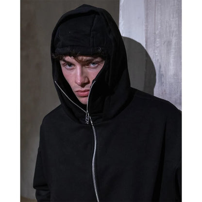2025 Autumn/Winter New Men's and Women's Double Hats with Hoodie Coat Zipper Windproof and Warm Couple Hip Hop Sports Top