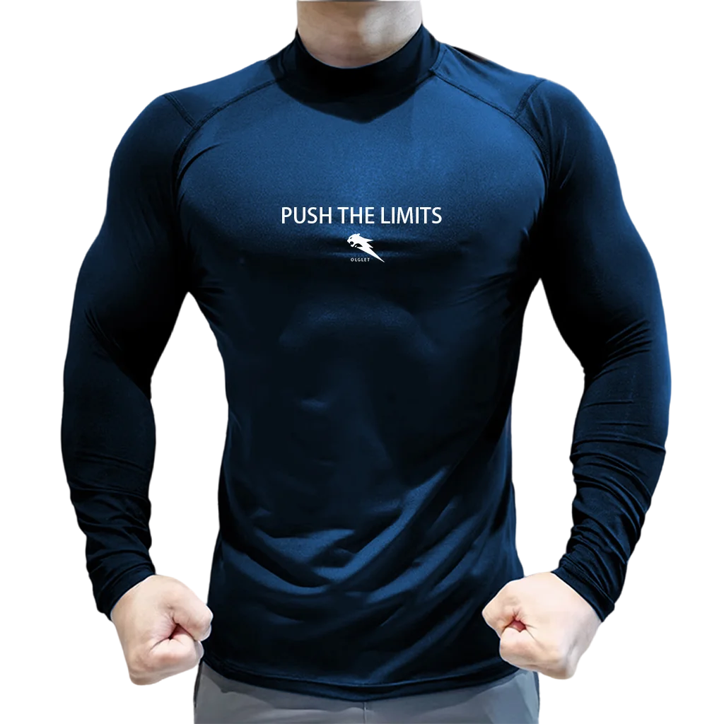 Autumn New Sports Shirt Men High Neck Compression Shirt Long Sleeved Training Top High Stretch Undershirt