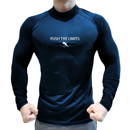 Autumn New Sports Shirt Men High Neck Compression Shirt Long Sleeved Training Top High Stretch Undershirt