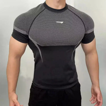 Men's sports T-shirt short-sleeved fitness wear, suitable for running and gym training [European/American sizes]