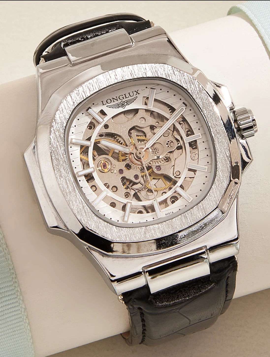 LONGLUX automatic mechanical watch outdoors simple luxury watches waterproof cheap wholesale skeleton leather mens watch gift