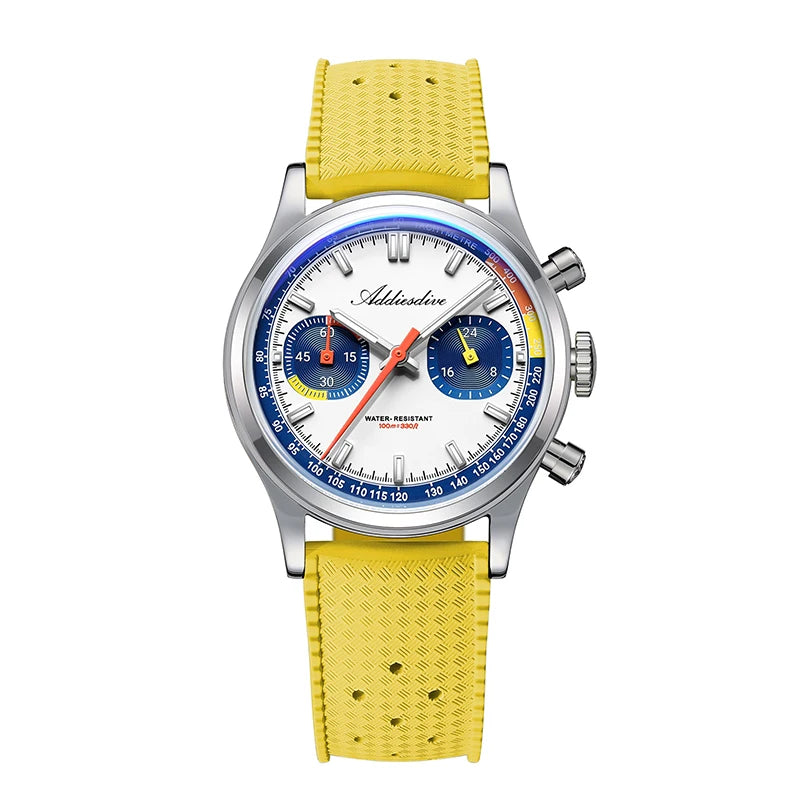 ADDIESDIVE New Men Watch 38mm VK64 Chronograph Fluororubber Luxury Domed Glass BGW9 Luminous 100m Waterproof Quartz Wristwatch