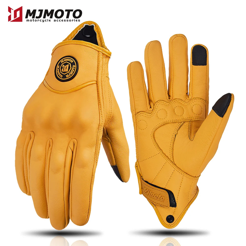Classic Retro Leather Motorcycle Gloves Summer Wear-Resistant Anti-Slip Men Women Mountain Bike Moto Biker Bicycle Accessories