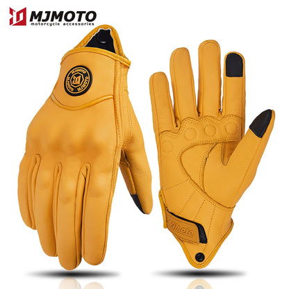Classic Retro Leather Motorcycle Gloves Summer Wear-Resistant Anti-Slip Men Women Mountain Bike Moto Biker Bicycle Accessories