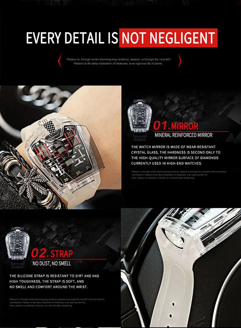 Men's Hollow Watch Ghost Silica Silicone Bracelet Quartz Watch Cool Relogio Men Watch Skeleton Ghost Student Clock