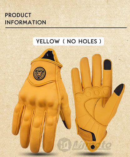 Classic Retro Leather Motorcycle Gloves Summer Wear-Resistant Anti-Slip Men Women Mountain Bike Moto Biker Bicycle Accessories