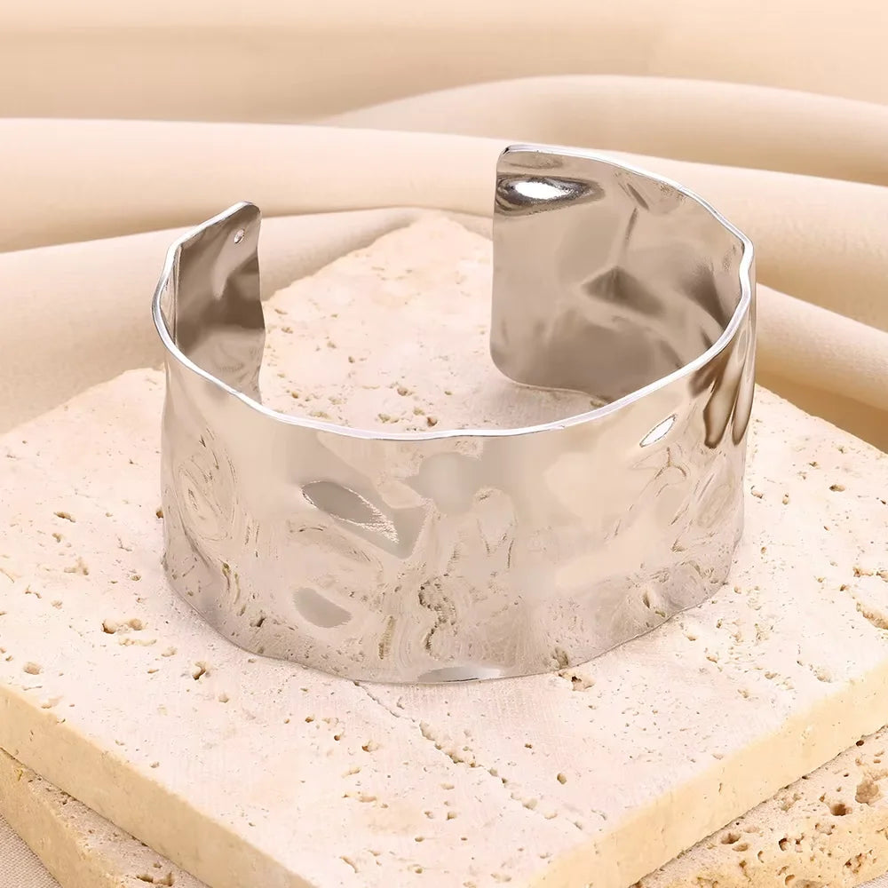 Stainless Steel Bracelet For Women Men Aesthetic Flower Leaf Bangle Opening Gold Color Geometric Bangles Bracelets Femme Jewelry