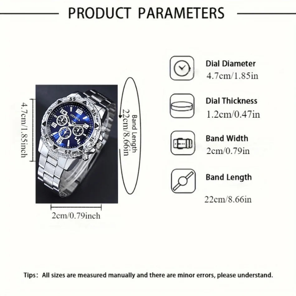 Classic Business Men's Watch Set, Quartz Round Dial Stainless Steel Strap Men's Watches, Ideal Gift Choice