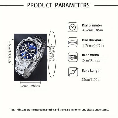 Classic Business Men's Watch Set, Quartz Round Dial Stainless Steel Strap Men's Watches, Ideal Gift Choice