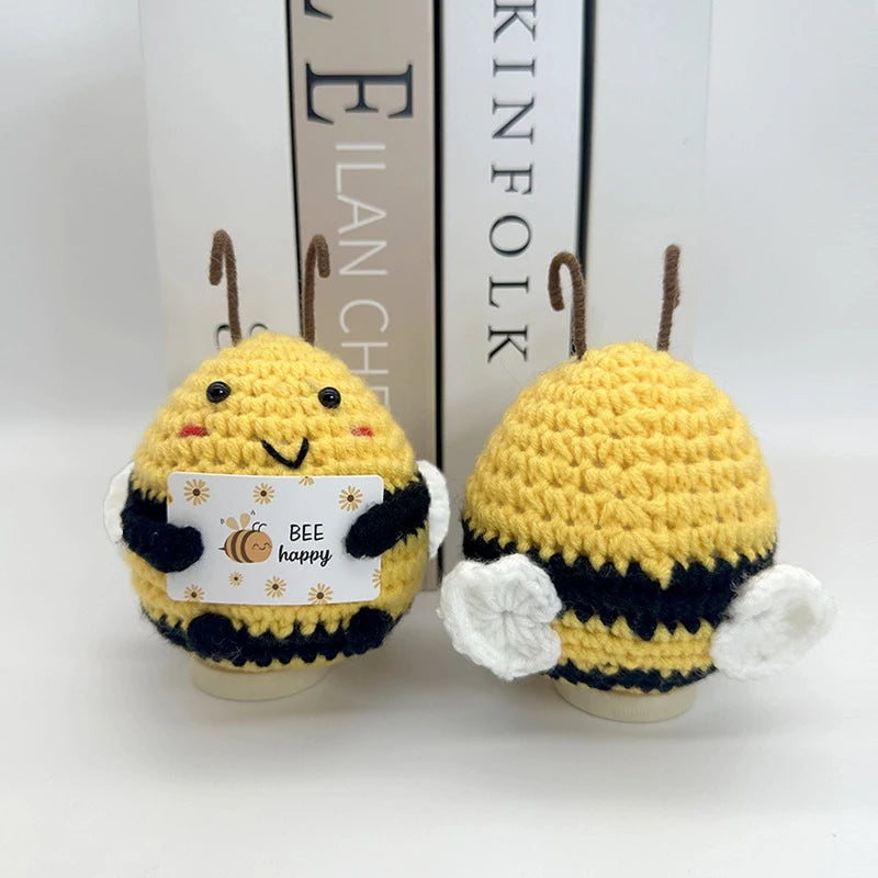Cute Mini Positive Crochet Bee Hand-woven Animal Doll Thank You Gift for Birthday Teachers Graduation Car Interior Accessories