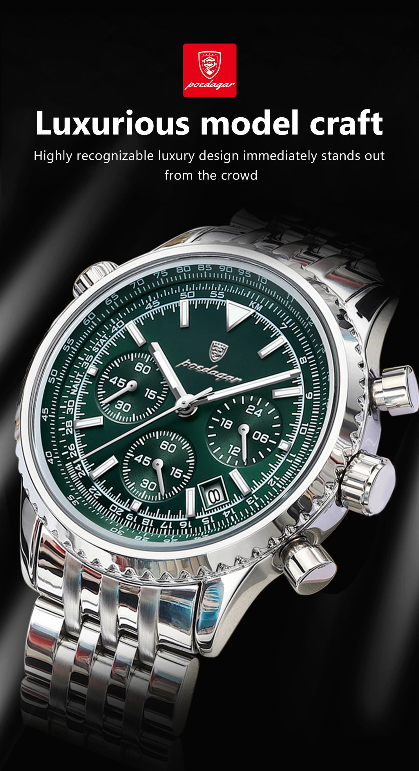 POEDAGAR Luxury Watches For Men Date Chronograph Stainless Steel Man Watch Waterproof Luminous Sport Military Men's Quartz Watch