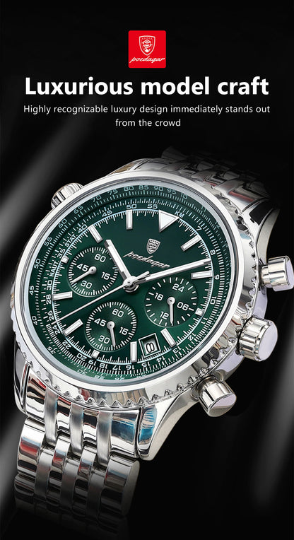 POEDAGAR Luxury Watches For Men Date Chronograph Stainless Steel Man Watch Waterproof Luminous Sport Military Men's Quartz Watch