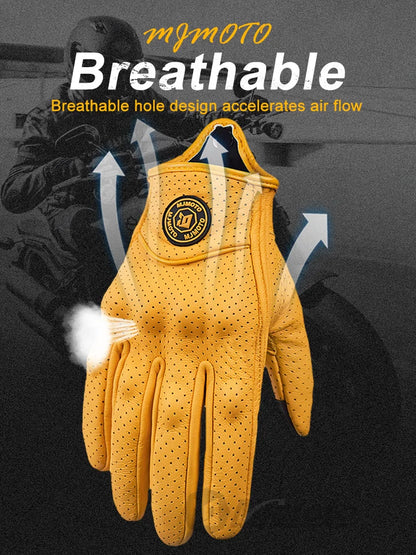 Classic Retro Leather Motorcycle Gloves Summer Wear-Resistant Anti-Slip Men Women Mountain Bike Moto Biker Bicycle Accessories