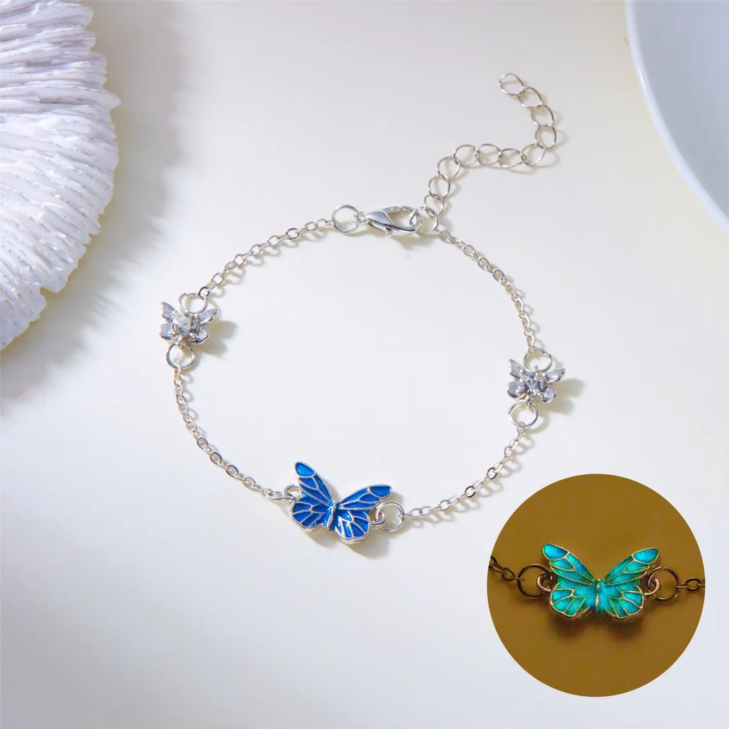 2 PCS/Set Butterfly Couples Pendant Luminous Bracelet For Women Lover Black Rope Charm Friendship Girlfriend Party Jewelry Gift