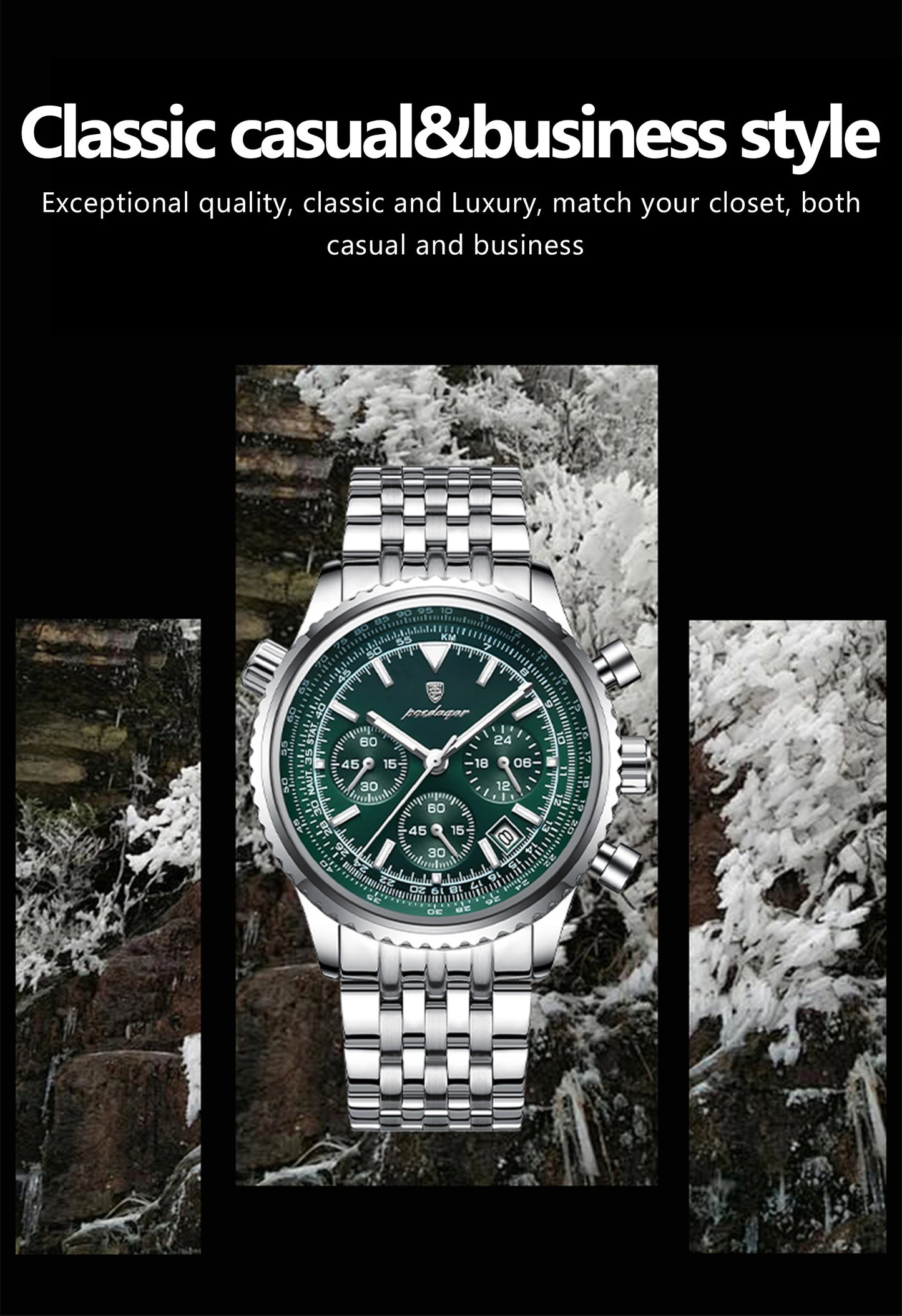 POEDAGAR Luxury Watches For Men Date Chronograph Stainless Steel Man Watch Waterproof Luminous Sport Military Men's Quartz Watch