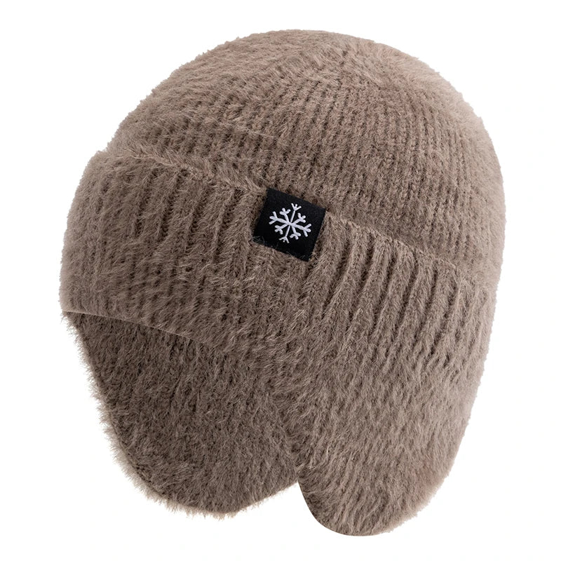 Hot Sale Women Earflap Winter Hat Candy Colors Fashion Faux Fur Knitted Hat Kpop Style Soft Beanie Hats Female Streetwear Cap