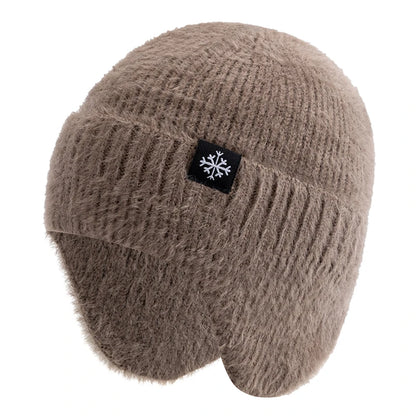 Hot Sale Women Earflap Winter Hat Candy Colors Fashion Faux Fur Knitted Hat Kpop Style Soft Beanie Hats Female Streetwear Cap