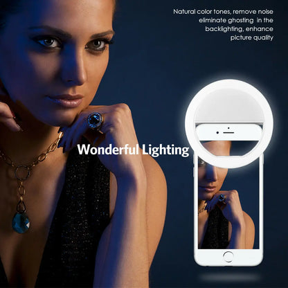 USB Charging LED Selfie Ring Light Lens for Mobile Phones, LED Selfie Ring Lamp for iPhone, Samsung, Xiaomi, Huawei Phone Selfie Light