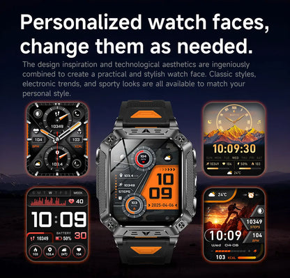 Robust military smart watch 1400Mah battery fitness tracking 10ATM waterproof tactical sports flashlight men's phone watch