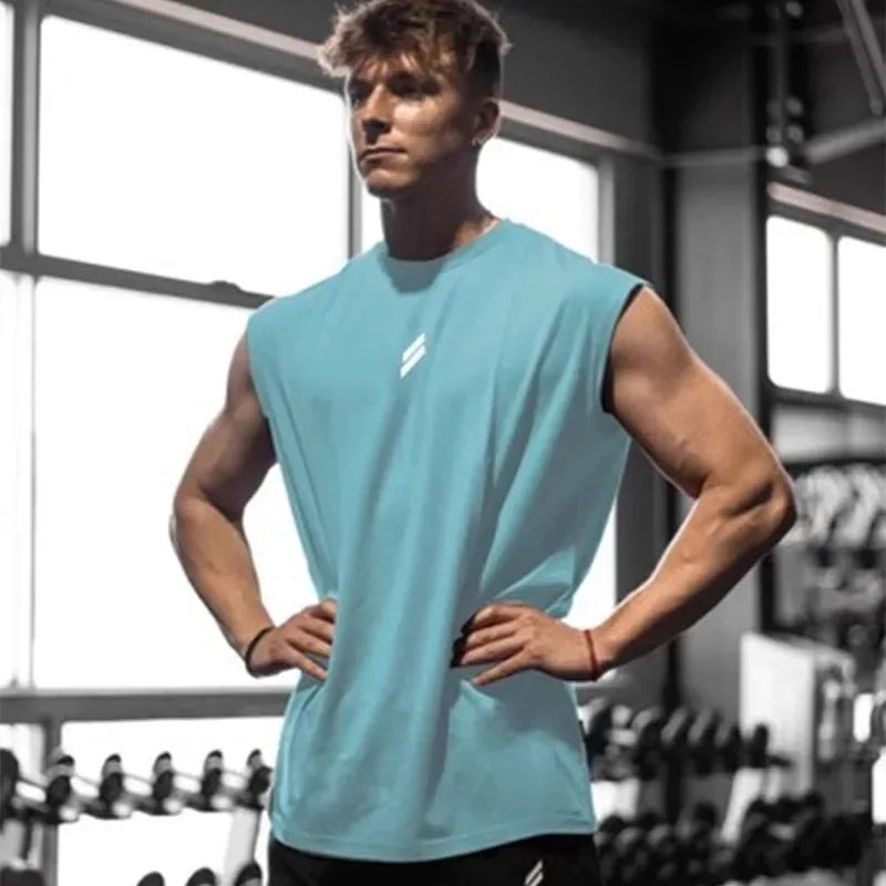 Men's sleeveless sports t-shirt, quick-drying, breathable, hollow, for training, summer