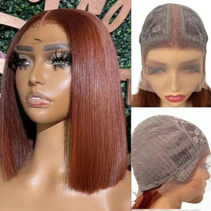 Ombre Straight Bob 13x6X2 Lace Front Wigs Human Hair Short Bob Wigs Ash Blonde Remy Hair Pre Plucked Glueless Wig with Bangs