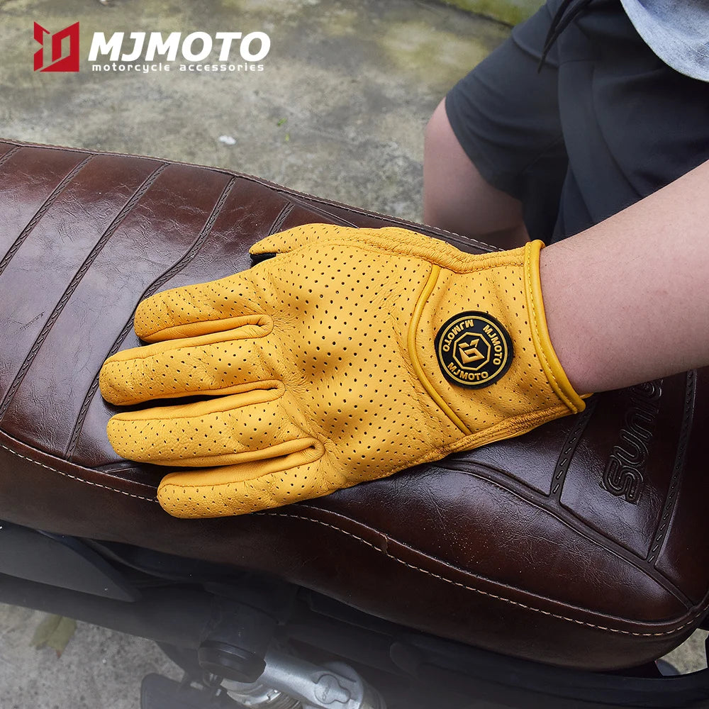 Classic Retro Leather Motorcycle Gloves Summer Wear-Resistant Anti-Slip Men Women Mountain Bike Moto Biker Bicycle Accessories