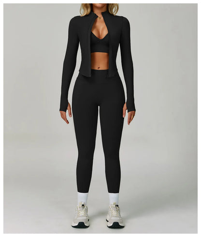 2/3PCS Yoga Suit Sports Set Women Tracksuit Gym Set Seamless Running Workout Set Push Up Long Sleeve Sports Jacket Yoga Clothing
