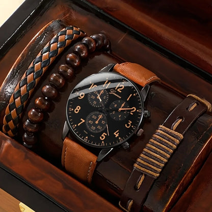 4PCS Fashion Men Watches Casual Male's Quartz Watch Bracelets Set Relogio Masculino Reloj Hombre（Without Box）