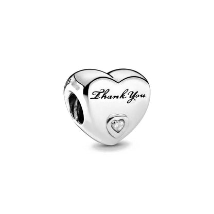 2024 Original 925 Silver Simple Heart Charm Daughter Mom Dad Bead Fit Dpandore Bracelet Necklace Women Diy Jewelry For Gift