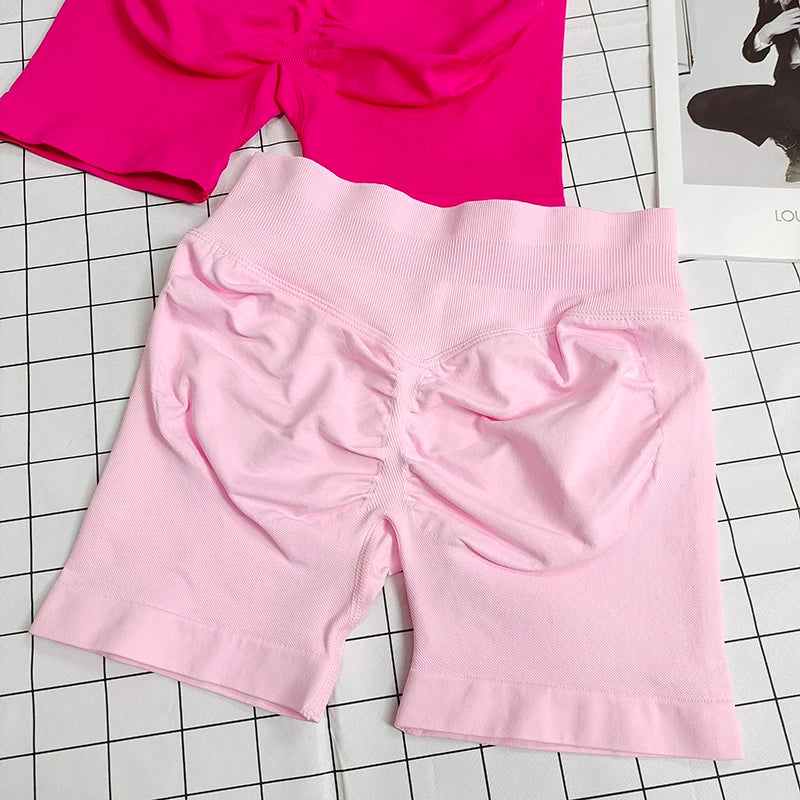 No Logo Dynamic Shorts , Women's Seamless Scrunch  Yoga High Waist Band Gym Short High Stretch Workout Biker Shorts