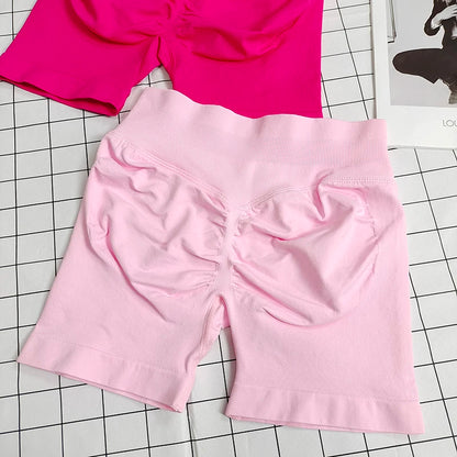 No Logo Dynamic Shorts , Women's Seamless Scrunch  Yoga High Waist Band Gym Short High Stretch Workout Biker Shorts