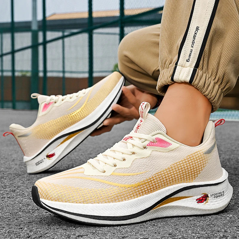 Unisex Running Shoes 2025 Autumn Breathable Mesh Sports Shoes Comfortable Lace-up Flat Sneakers for Men Women