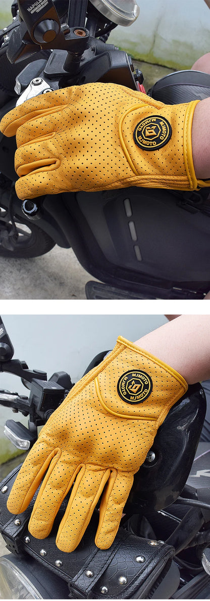 Classic Retro Leather Motorcycle Gloves Summer Wear-Resistant Anti-Slip Men Women Mountain Bike Moto Biker Bicycle Accessories