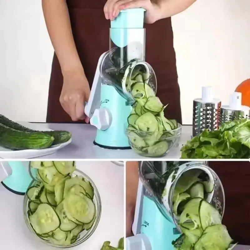 Vegetable Cutter & Slicer Manual Kitchen Cheese Chopper Machine with 3 Sharp Drums Multifunctional Garlic Potato Shredder 2025