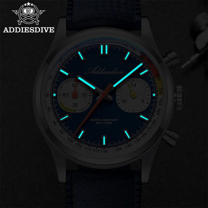 ADDIESDIVE New Men Watch 38mm VK64 Chronograph Fluororubber Luxury Domed Glass BGW9 Luminous 100m Waterproof Quartz Wristwatch