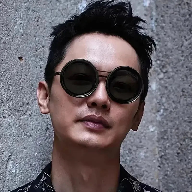 ND9 Retro Punk Round Adjustable Darkening Sunglasses for Men, Outdoor Fishing, UV400 Polarized Driving Glasses