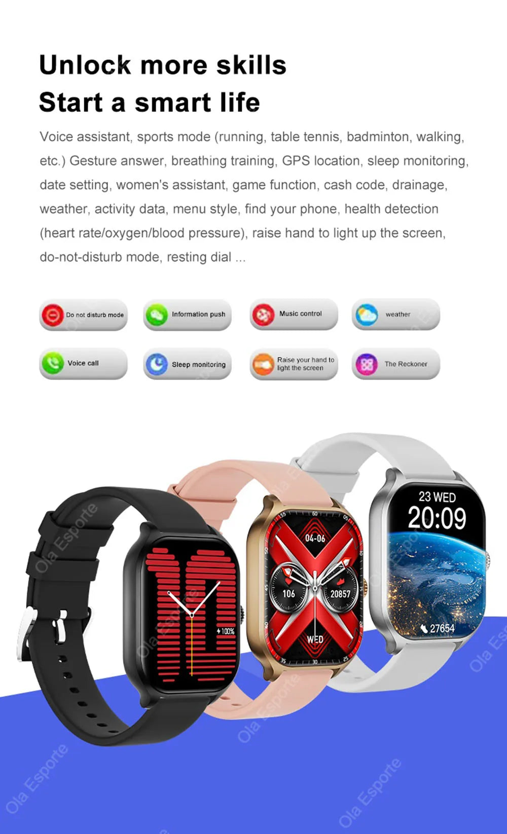 2026 New Smart Watch For Android IOS 2.01Inch Color Screen Bluetooth Call Blood Oxygen/Pressure Monitoring Smart Watch Women Men
