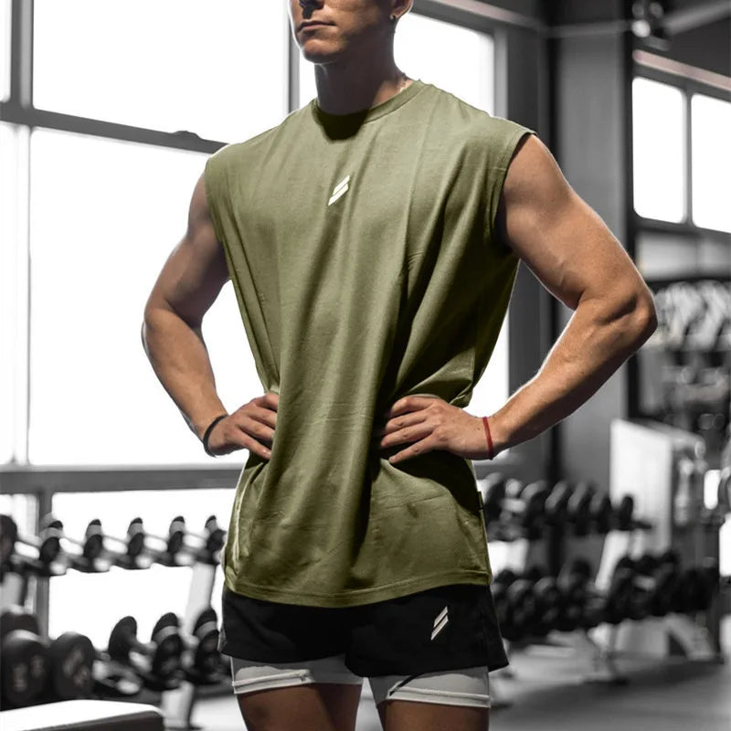 Men's sleeveless sports t-shirt, quick-drying, breathable, hollow, for training, summer