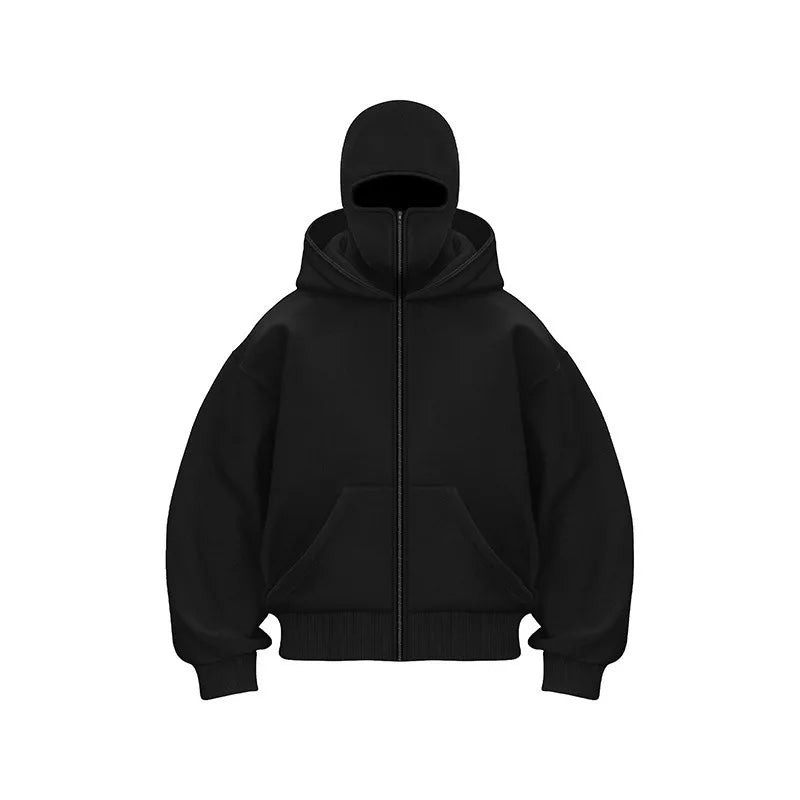 2025 Autumn/Winter New Men's and Women's Double Hats with Hoodie Coat Zipper Windproof and Warm Couple Hip Hop Sports Top