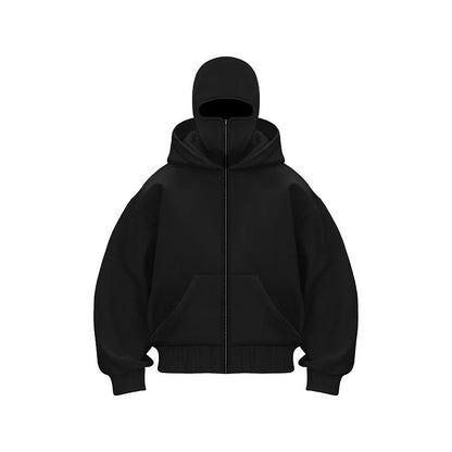2025 Autumn/Winter New Men's and Women's Double Hats with Hoodie Coat Zipper Windproof and Warm Couple Hip Hop Sports Top
