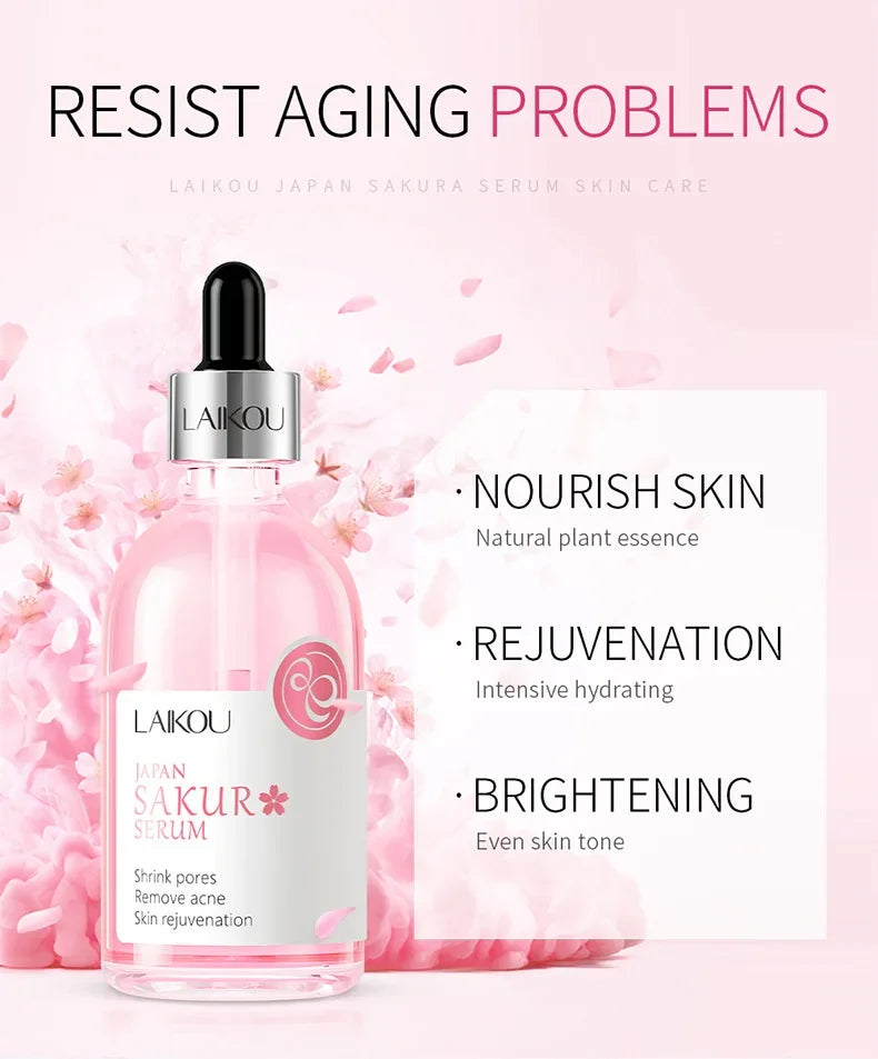 LAIKOU Cherry Blossom or Rose Essence Solution Facial Care Moisturizing Brightening Tighten Hydrating Repair Soothe Soften 100ml