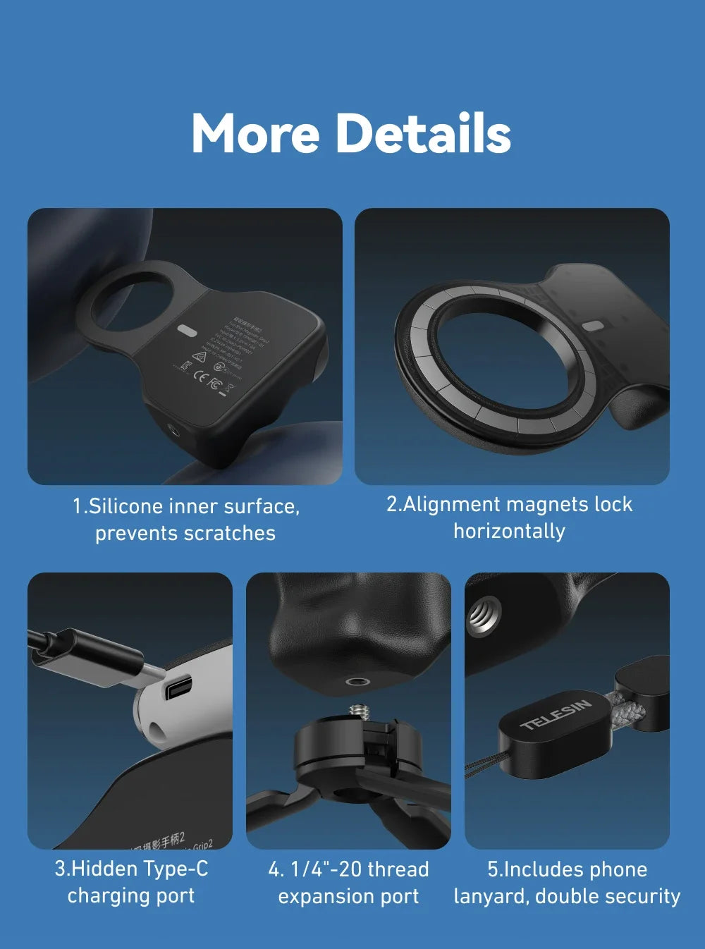 TELESIN Phone Camera Shoot Hand Grip Magnetic Smart Phone Holder Shooting Aid Remote Control Handle For Iphone Android Phone