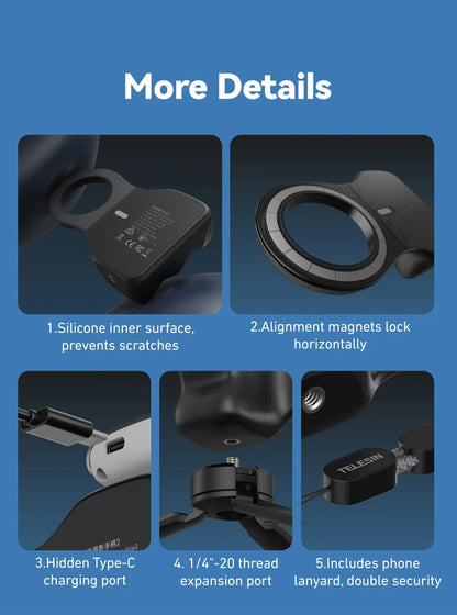 TELESIN Phone Camera Shoot Hand Grip Magnetic Smart Phone Holder Shooting Aid Remote Control Handle For Iphone Android Phone
