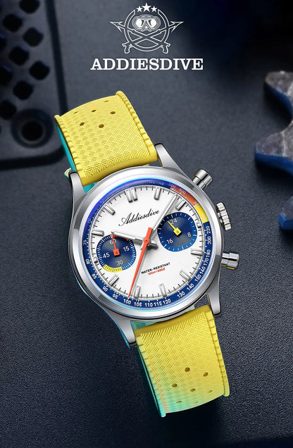 ADDIESDIVE New Men Watch 38mm VK64 Chronograph Fluororubber Luxury Domed Glass BGW9 Luminous 100m Waterproof Quartz Wristwatch