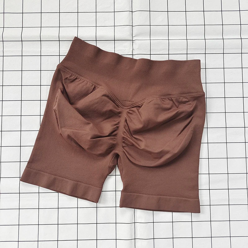 No Logo Dynamic Shorts , Women's Seamless Scrunch  Yoga High Waist Band Gym Short High Stretch Workout Biker Shorts