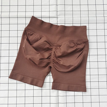 No Logo Dynamic Shorts , Women's Seamless Scrunch  Yoga High Waist Band Gym Short High Stretch Workout Biker Shorts