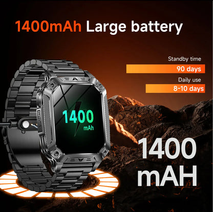 Robust military smart watch 1400Mah battery fitness tracking 10ATM waterproof tactical sports flashlight men's phone watch