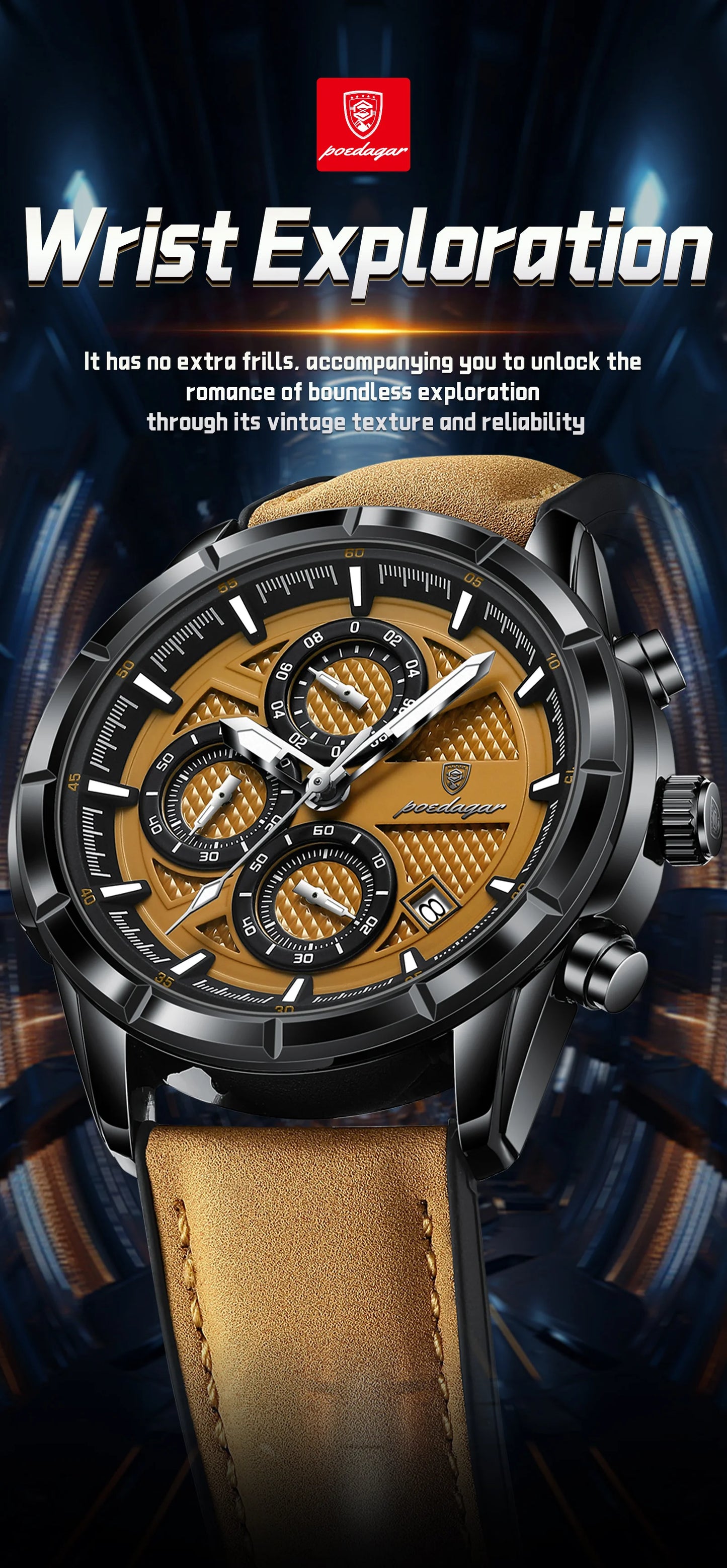 POEDAGAR Luxury Top Men Wristwatch Quartz Original Leather Men's Watches Date Chronograph Waterproof Luminous Man Watch Male+Box