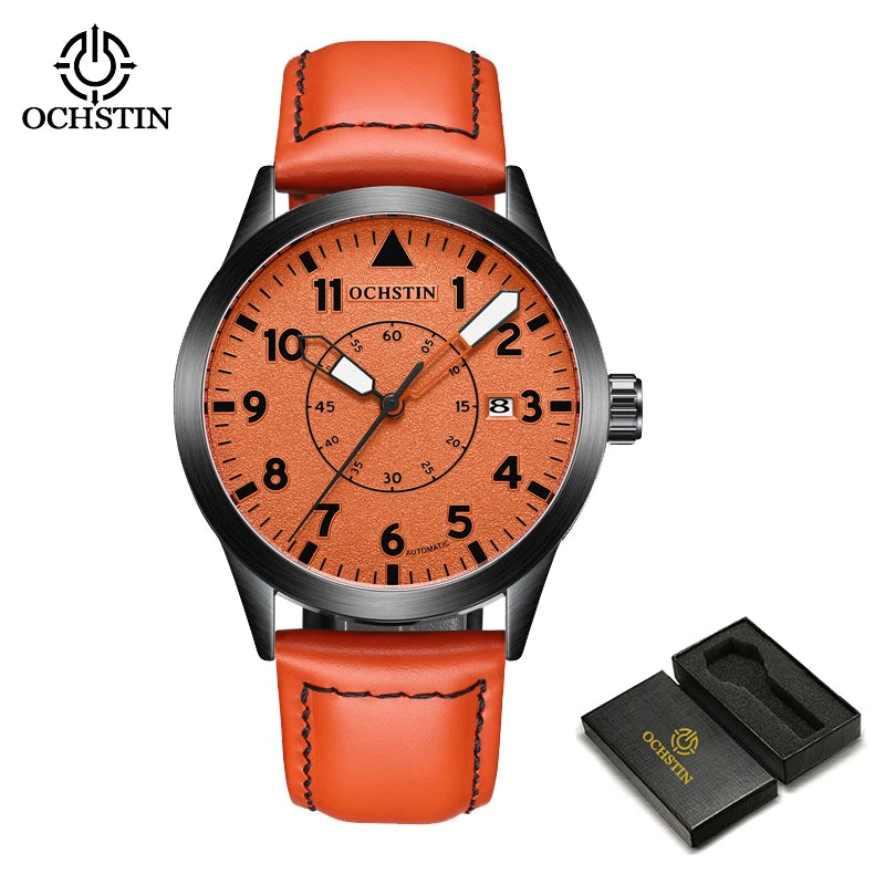 OCHSTIN Men Automatic Mechanical Movement Watch Leather Strap Nylon Male Clock Fashion Waterproof for Men Gift Wirstwatches