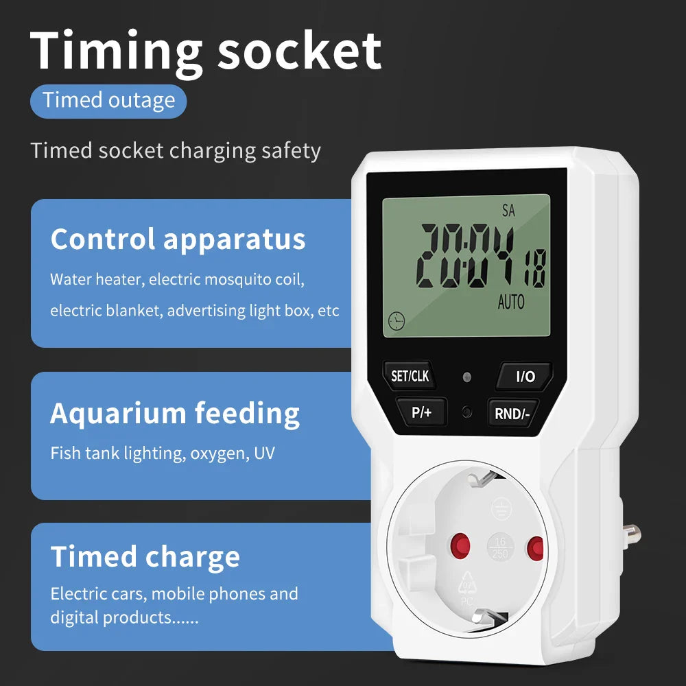 Electronic Timer Switch LCD Digital Time Control Energy Saving Manager Programmable Socket EU Plug Automatic Surge Protector